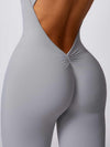 Maskert Curve-Defining Halter Sports Jumpsuit Pants Mist Gray Back Thighs Detail