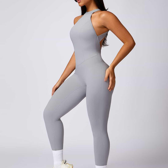 Maskert Curve-Defining Halter Sports Jumpsuit Pants Mist Gray Left Front