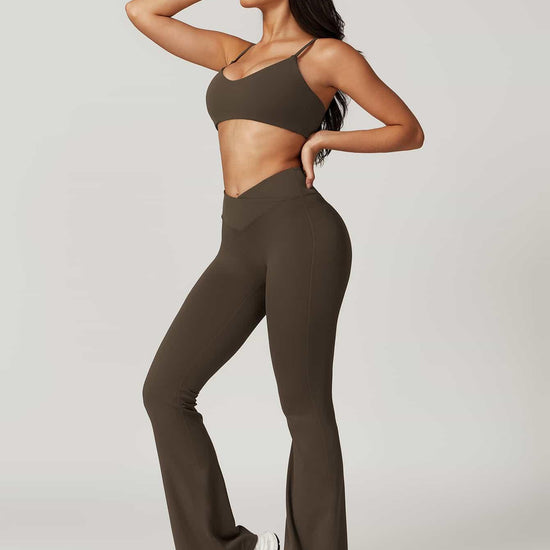 Maskert Move & Flow Medium Support Cropped Yoga Set Coffee Brown Side