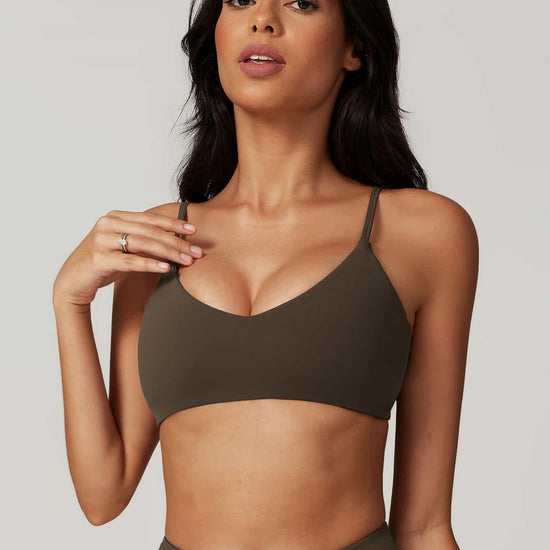 Maskert Move & Flow Medium Support Cropped Yoga Set Coffee Brown Top Front Detail