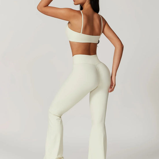 Maskert Move & Flow Medium Support Cropped Yoga Set Creamy White Backt Pose 2