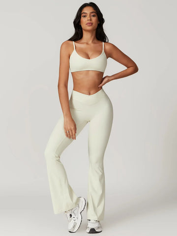 Maskert Move & Flow Medium Support Cropped Yoga Set Creamy White Front