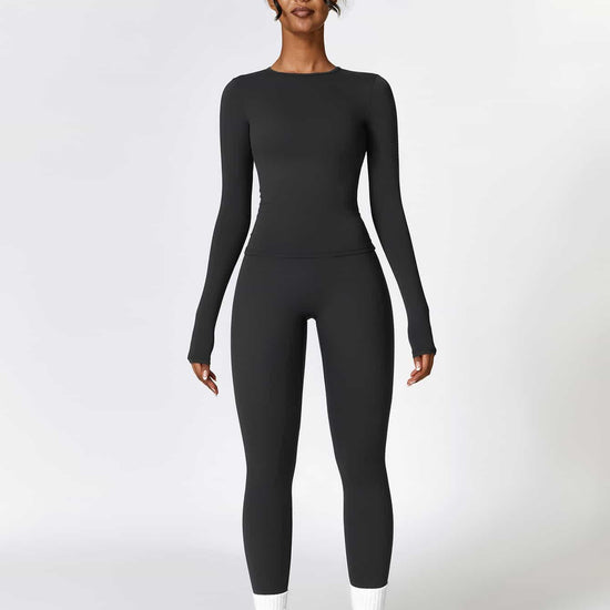 Maskert Move & Flow Solid Long Sleeve Sports Set Black Front