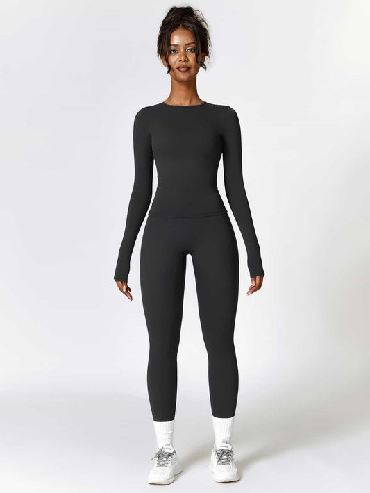 Maskert Move & Flow Solid Long Sleeve Sports Set Black Front