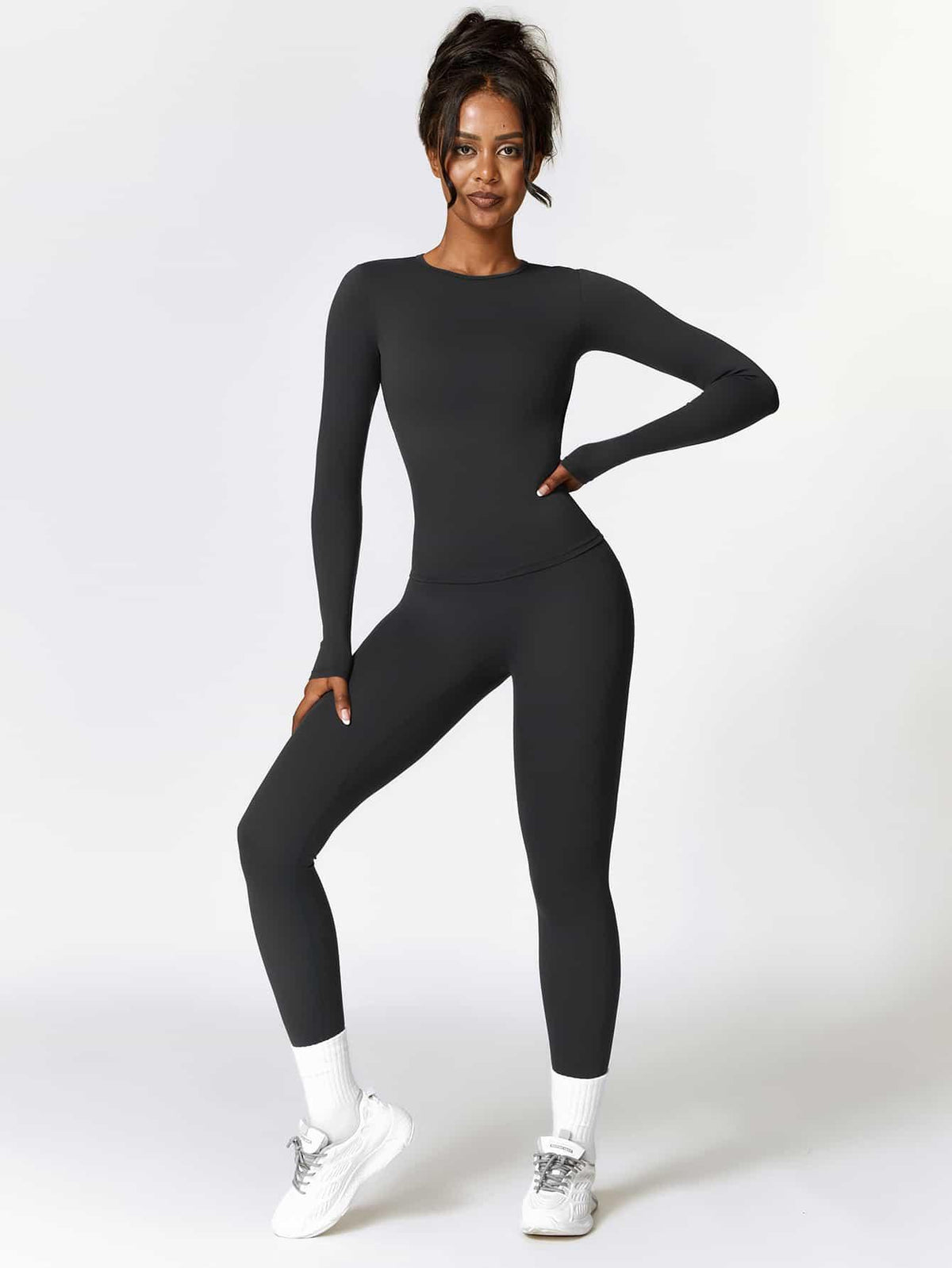 Maskert Move & Flow Solid Long Sleeve Sports Set Black Front Full Body