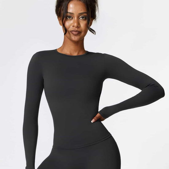 Maskert Move & Flow Solid Long Sleeve Sports Set Black Front Top Detail