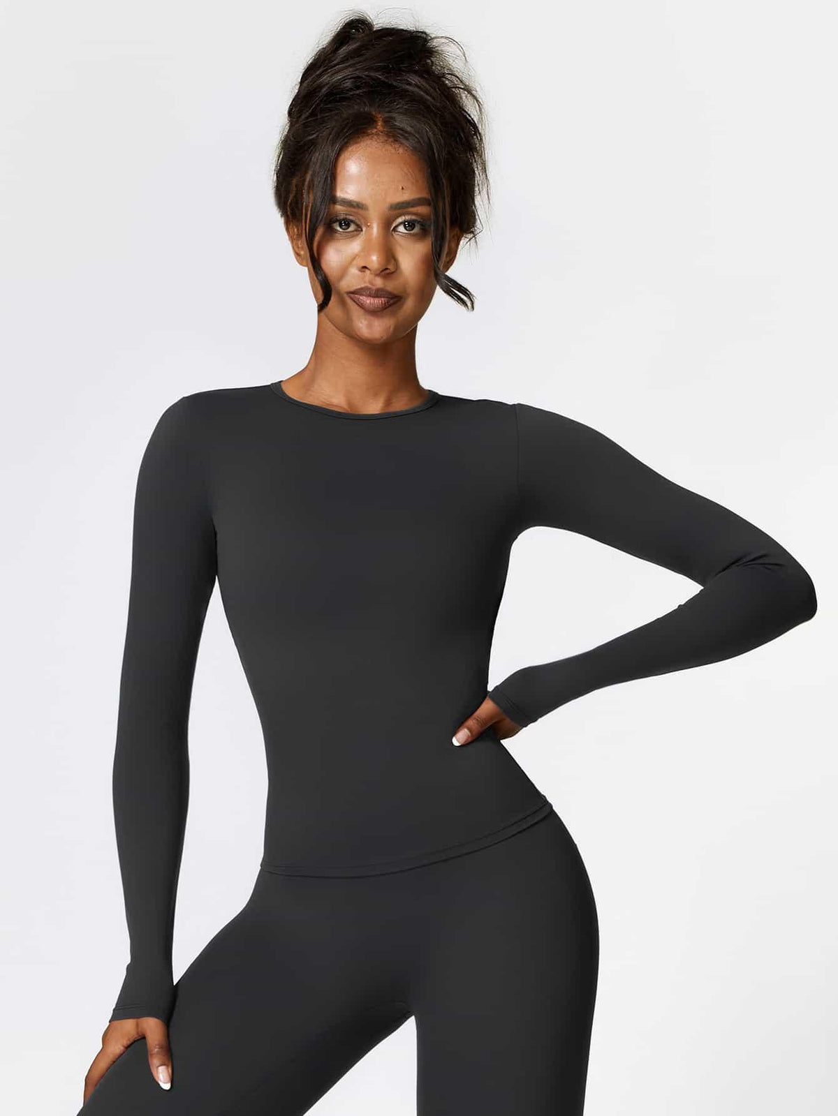 Maskert Move & Flow Solid Long Sleeve Sports Set Black Front Top Detail