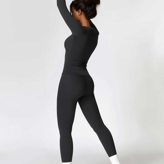 Maskert Move & Flow Solid Long Sleeve Sports Set Black Full Body Side Back
