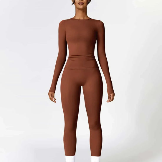 Maskert Move & Flow Solid Long Sleeve Sports Set Chestnut Front