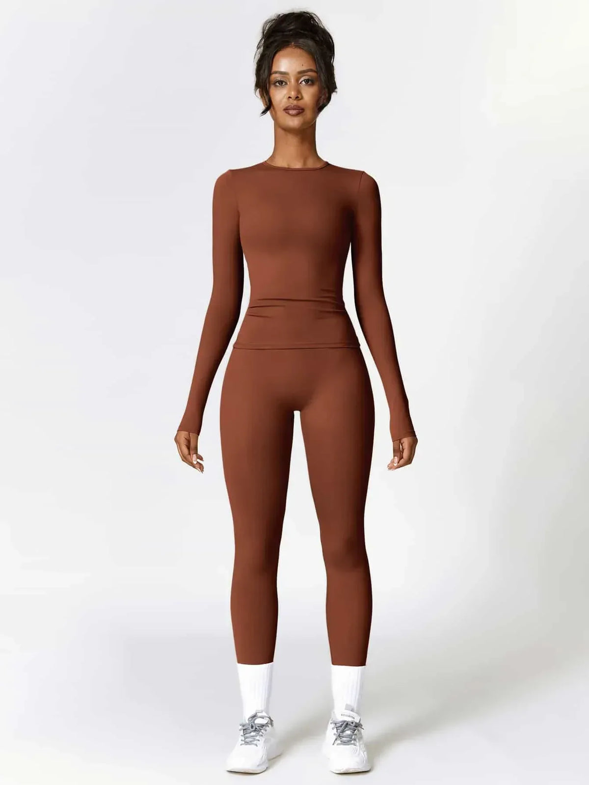 Maskert Move & Flow Solid Long Sleeve Sports Set Chestnut Front