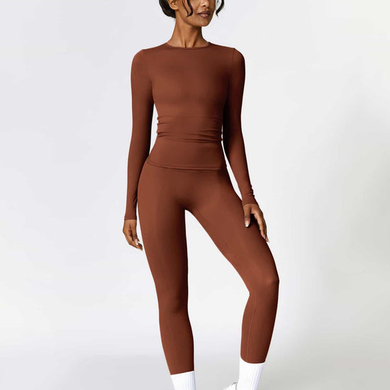 Maskert Move & Flow Solid Long Sleeve Sports Set Chestnut Front Full Body