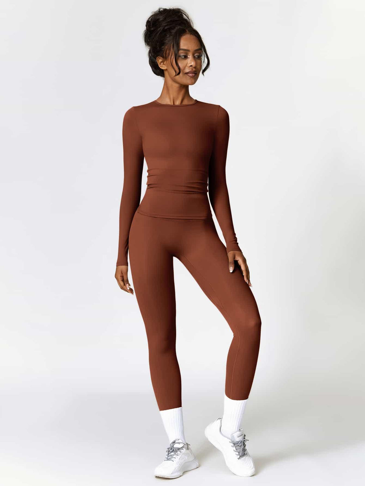 Maskert Move & Flow Solid Long Sleeve Sports Set Chestnut Front Full Body