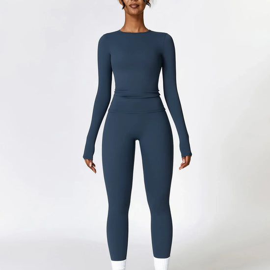 Maskert Move & Flow Solid Long Sleeve Sports Set Navy Blue Front