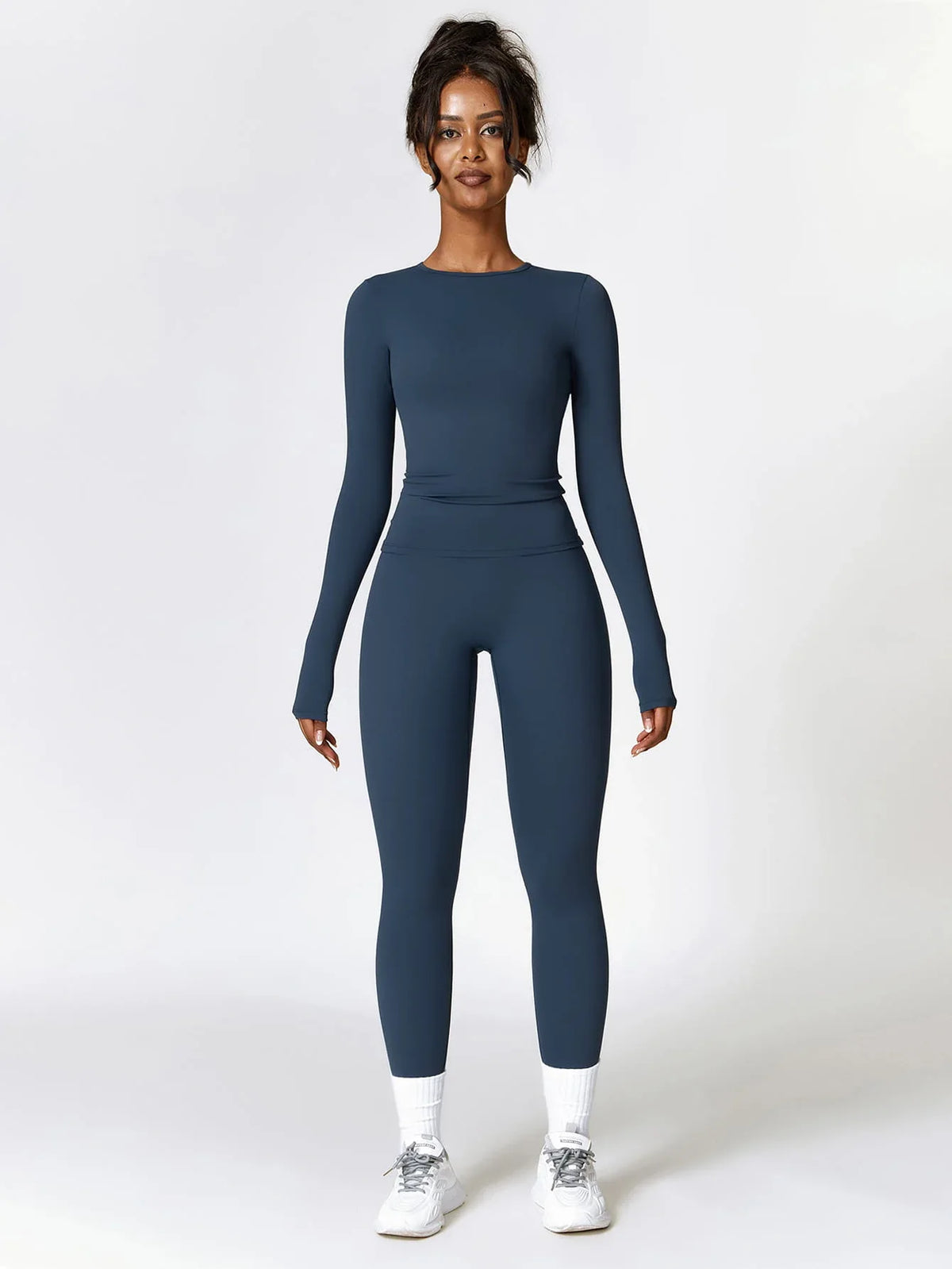 Maskert Move & Flow Solid Long Sleeve Sports Set Navy Blue Front
