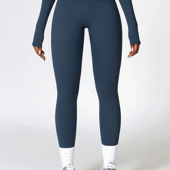 Maskert Move & Flow Solid Long Sleeve Sports Set Navy Blue Front Bottom Detail