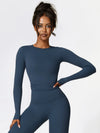 Maskert Move & Flow Solid Long Sleeve Sports Set Navy Blue Front Bottom  Front Top Detail