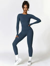 Maskert Move & Flow Solid Long Sleeve Sports Set Navy Blue Front Full Body