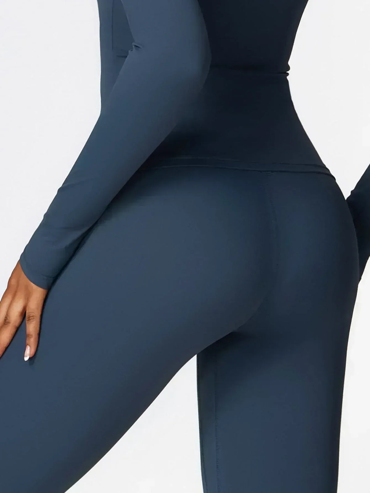 Maskert Move & Flow Solid Long Sleeve Sports Set Navy Blue Hips Detail
