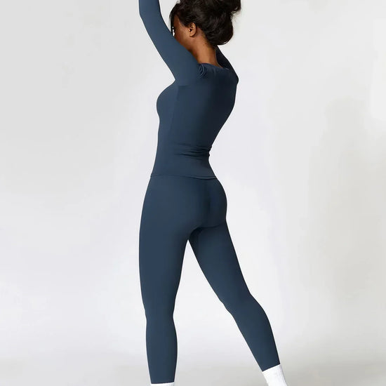 Maskert Move & Flow Solid Long Sleeve Sports Set Navy Blue Side Full Body 