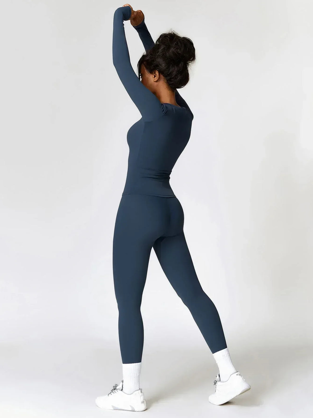 Maskert Move & Flow Solid Long Sleeve Sports Set Navy Blue Side Full Body 