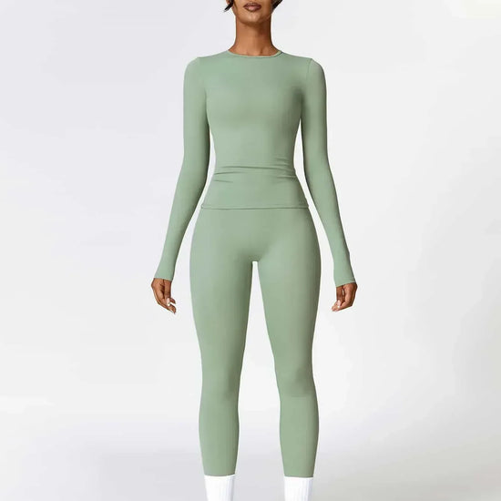 Maskert Move & Flow Solid Long Sleeve Sports Set Sage Green Front