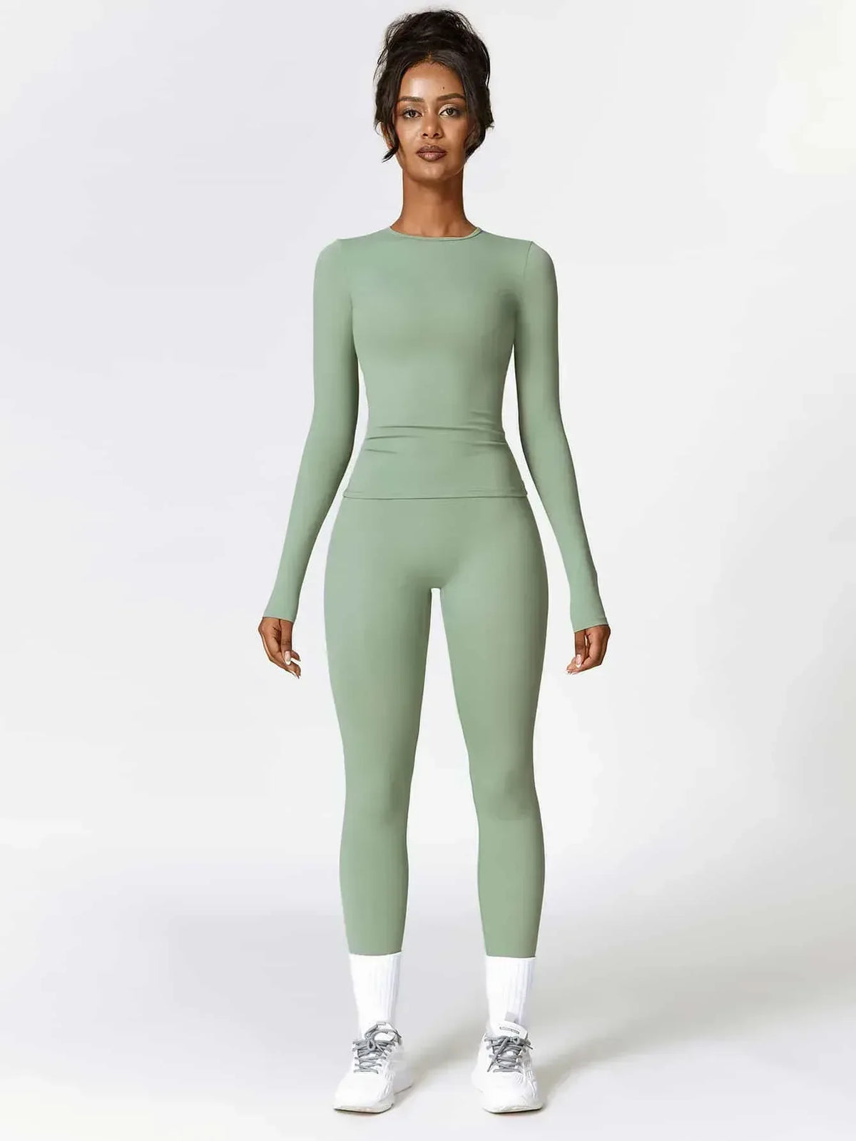 Maskert Move & Flow Solid Long Sleeve Sports Set Sage Green Front