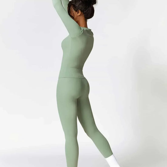 Maskert Move & Flow Solid Long Sleeve Sports Set Sage Green Side Full Body