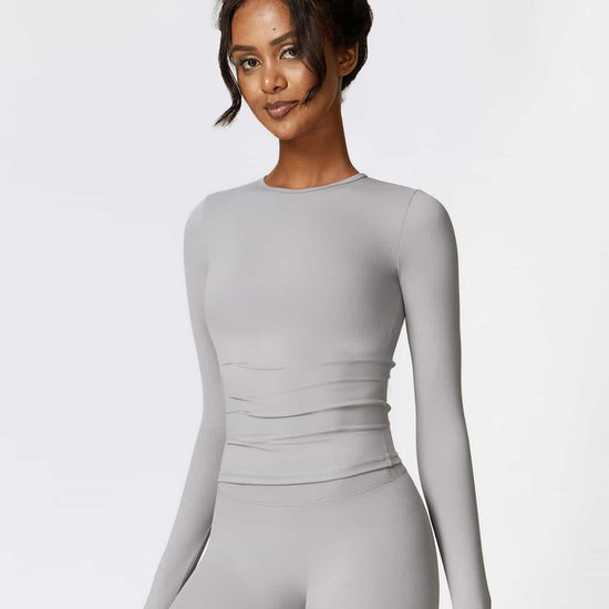 Maskert Move & Flow Solid Long Sleeve Sports Set Urban Grey Front Top Detail
