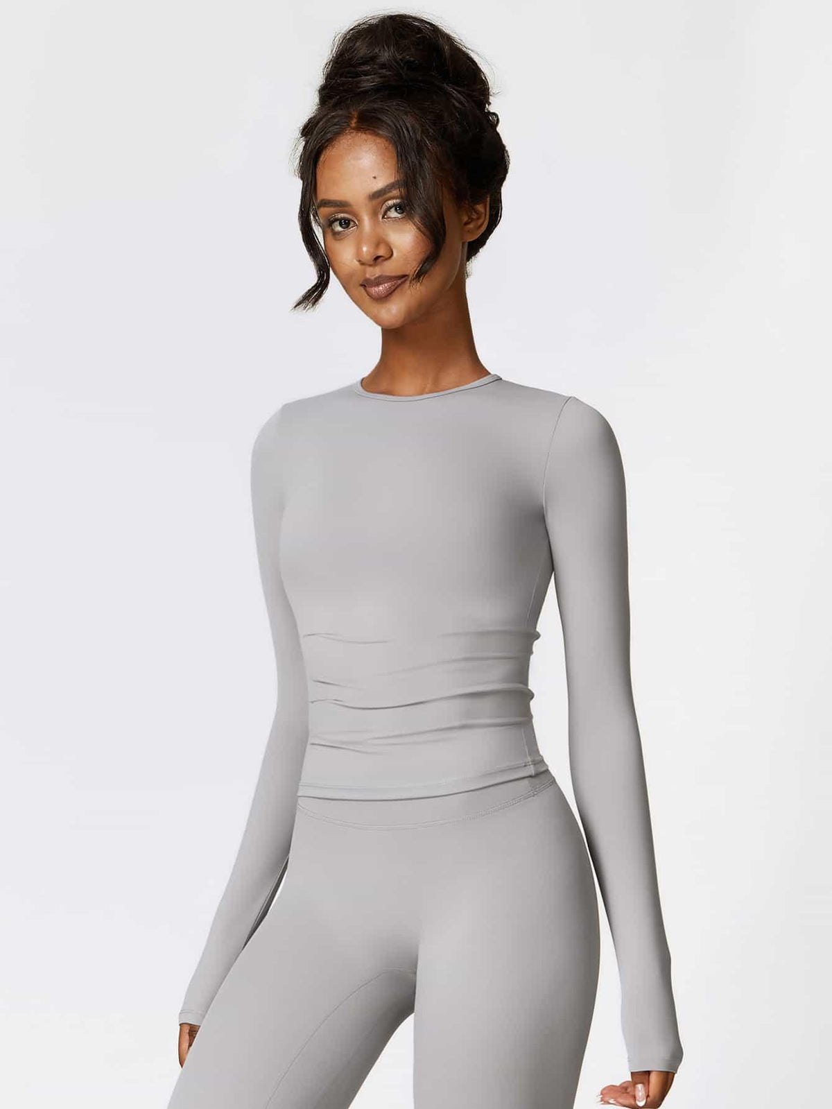 Maskert Move & Flow Solid Long Sleeve Sports Set Urban Grey Front Top Detail