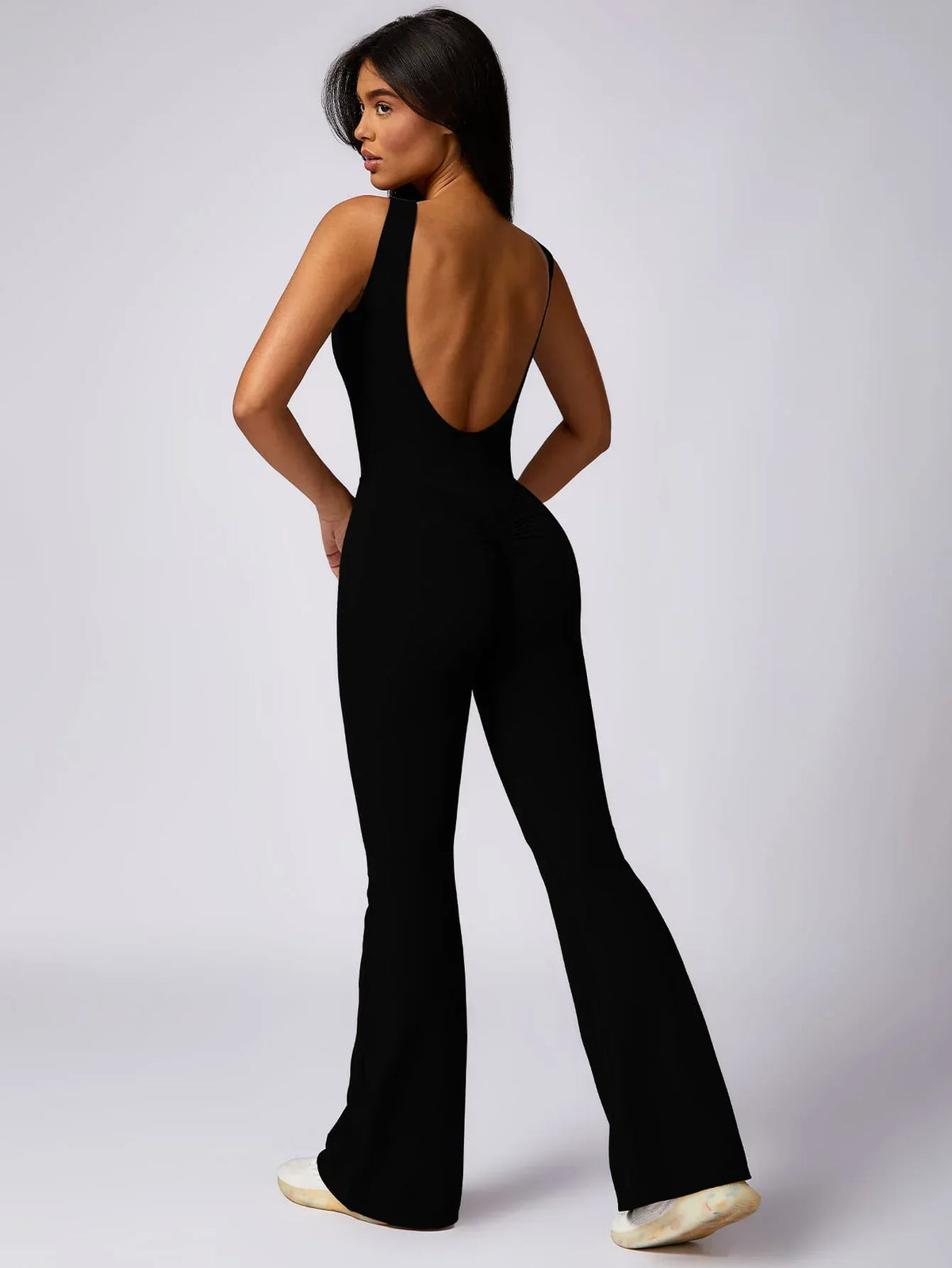 Maskert Sleeveless Butt Lifting Flare Jumpsuit 31'' Black Back
