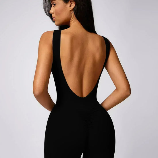 Maskert Sleeveless Butt Lifting Flare Jumpsuit 31'' Black Back Detail