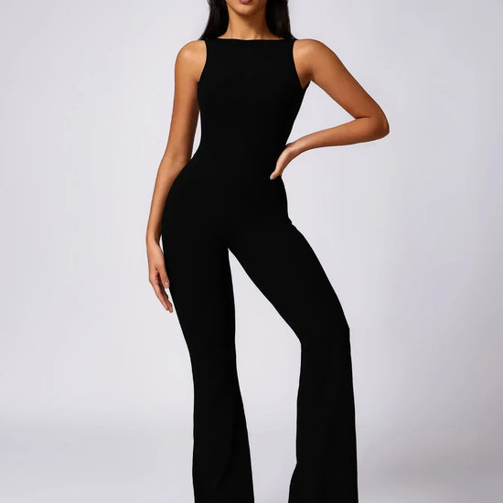 Maskert Sleeveless Butt Lifting Flare Jumpsuit 31'' Black Front