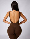 Maskert Sleeveless Butt Lifting Flare Jumpsuit 31'' Chocolate Brown Back Detail