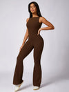 Maskert Sleeveless Butt Lifting Flare Jumpsuit 31'' Chocolate Brown Front Full Body Pose2
