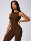 Maskert Sleeveless Butt Lifting Flare Jumpsuit 31'' Chocolate Brown Front Side