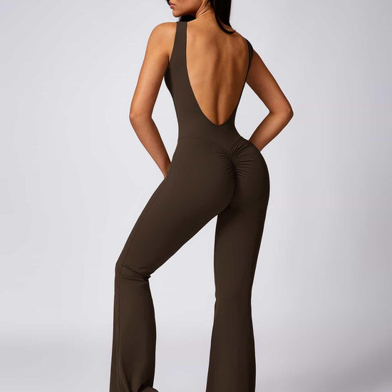 Maskert Sleeveless Butt Lifting Flare Jumpsuit 31'' Coffee Brown Back