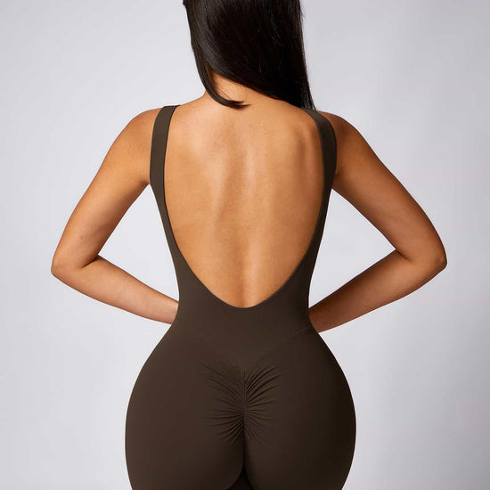 Maskert Sleeveless Butt Lifting Flare Jumpsuit 31'' Coffee Brown Back Detail