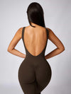 Maskert Sleeveless Butt Lifting Flare Jumpsuit 31'' Coffee Brown Back Detail