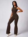 Maskert Sleeveless Butt Lifting Flare Jumpsuit 31'' Coffee Brown Front Full Body Pose2