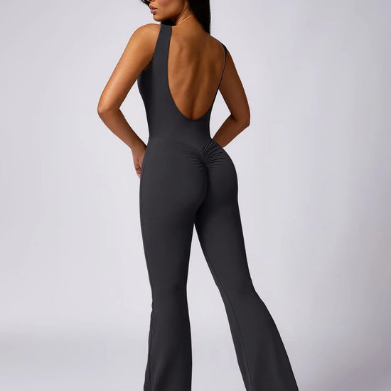 Maskert Sleeveless Butt Lifting Flare Jumpsuit 31'' Dark Grey Back