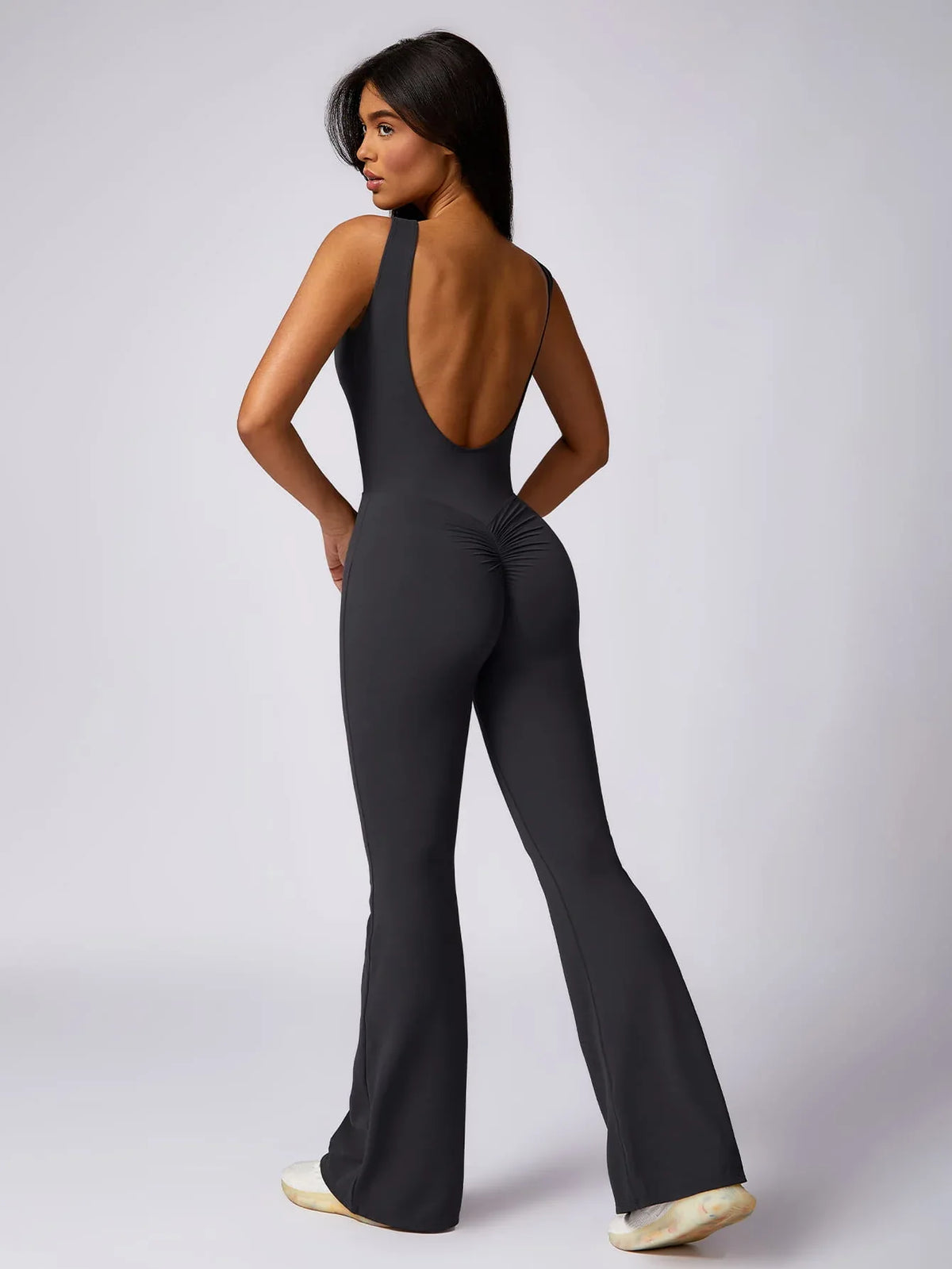 Maskert Sleeveless Butt Lifting Flare Jumpsuit 31'' Dark Grey Back