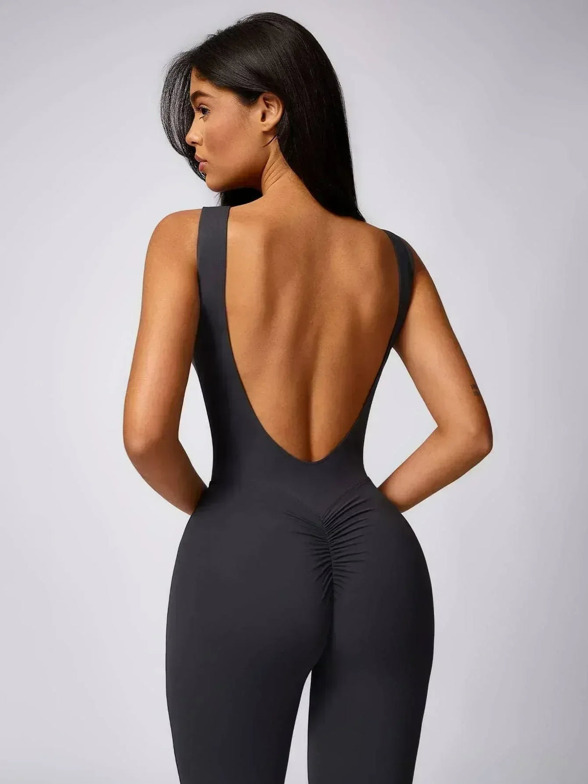 Maskert Sleeveless Butt Lifting Flare Jumpsuit 31'' Dark Grey Back Detail