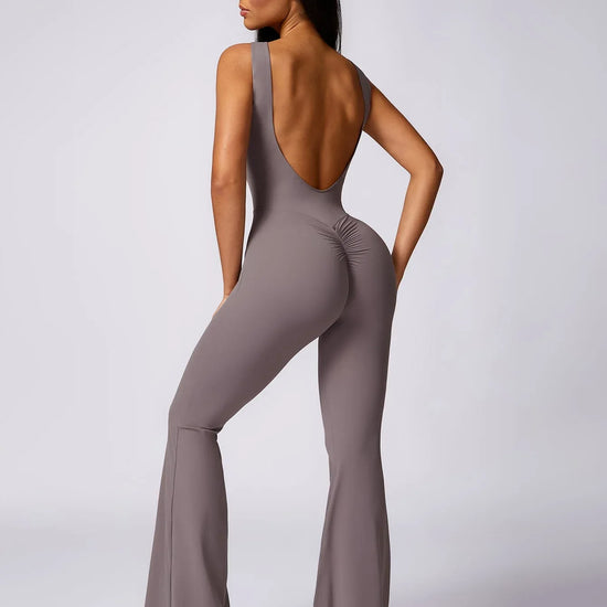 Maskert Sleeveless Butt Lifting Flare Jumpsuit 31'' Light Grey Back