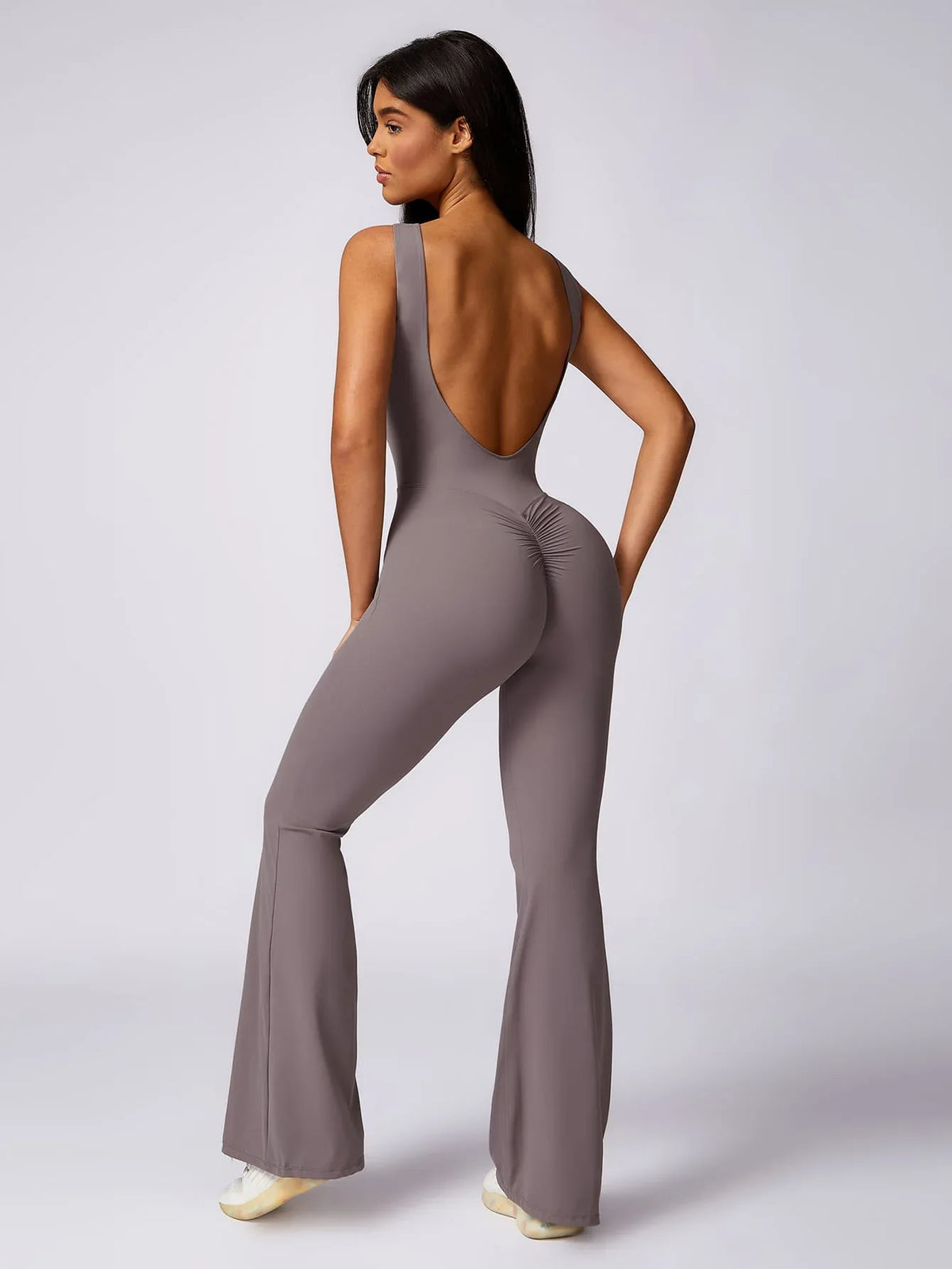 Maskert Sleeveless Butt Lifting Flare Jumpsuit 31'' Light Grey Back