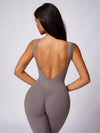 Maskert Sleeveless Butt Lifting Flare Jumpsuit 31'' Light Grey Back Detail