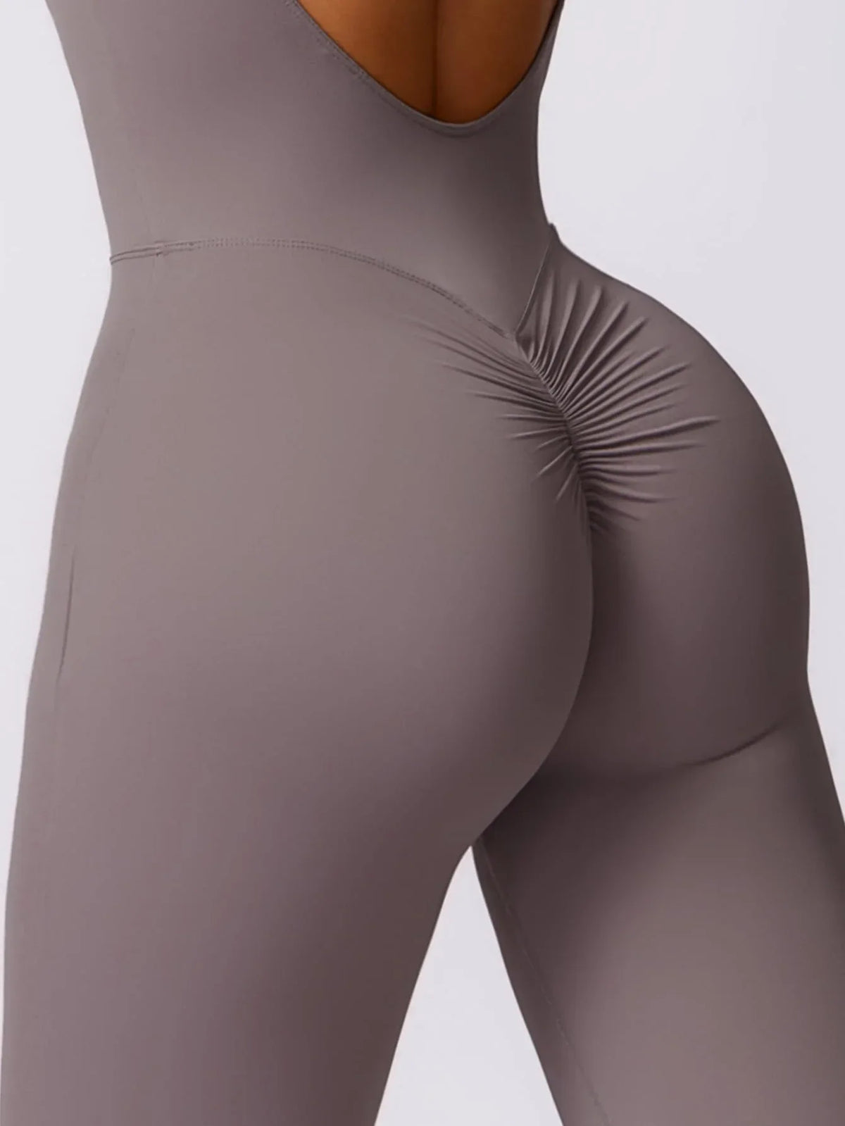 Maskert Sleeveless Butt Lifting Flare Jumpsuit 31'' Light Grey Back Thighs Detail