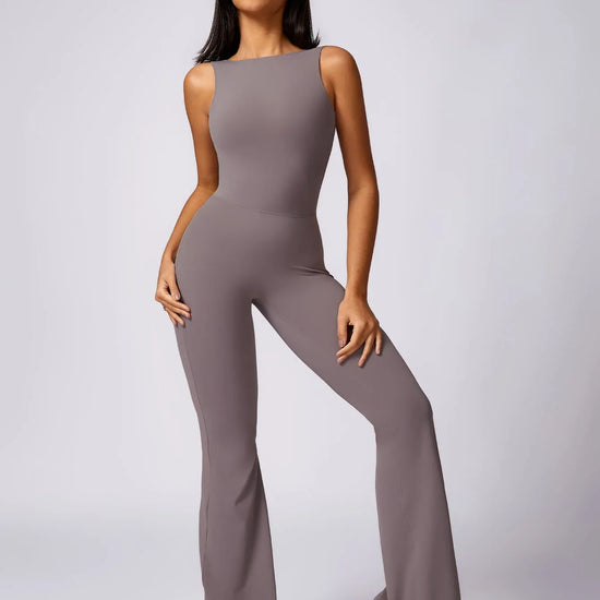 Maskert Sleeveless Butt Lifting Flare Jumpsuit 31'' Light Grey Front