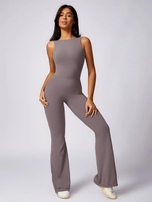 Maskert Sleeveless Butt Lifting Flare Jumpsuit 31'' Light Grey Front