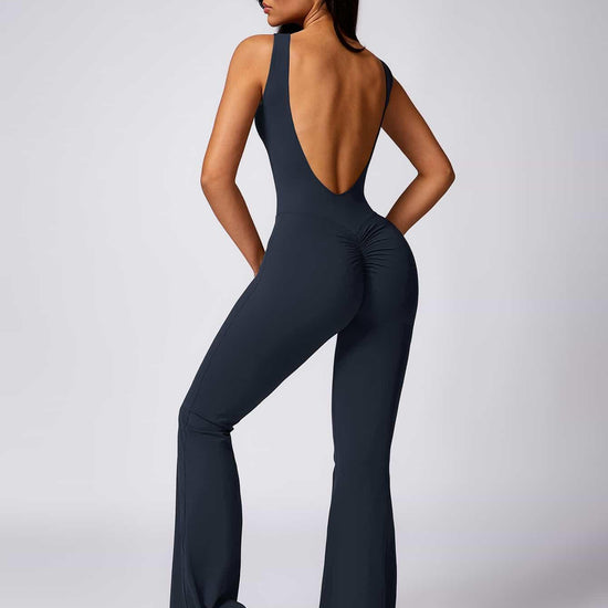 Maskert Sleeveless Butt Lifting Flare Jumpsuit 31'' Midnight Grey Back