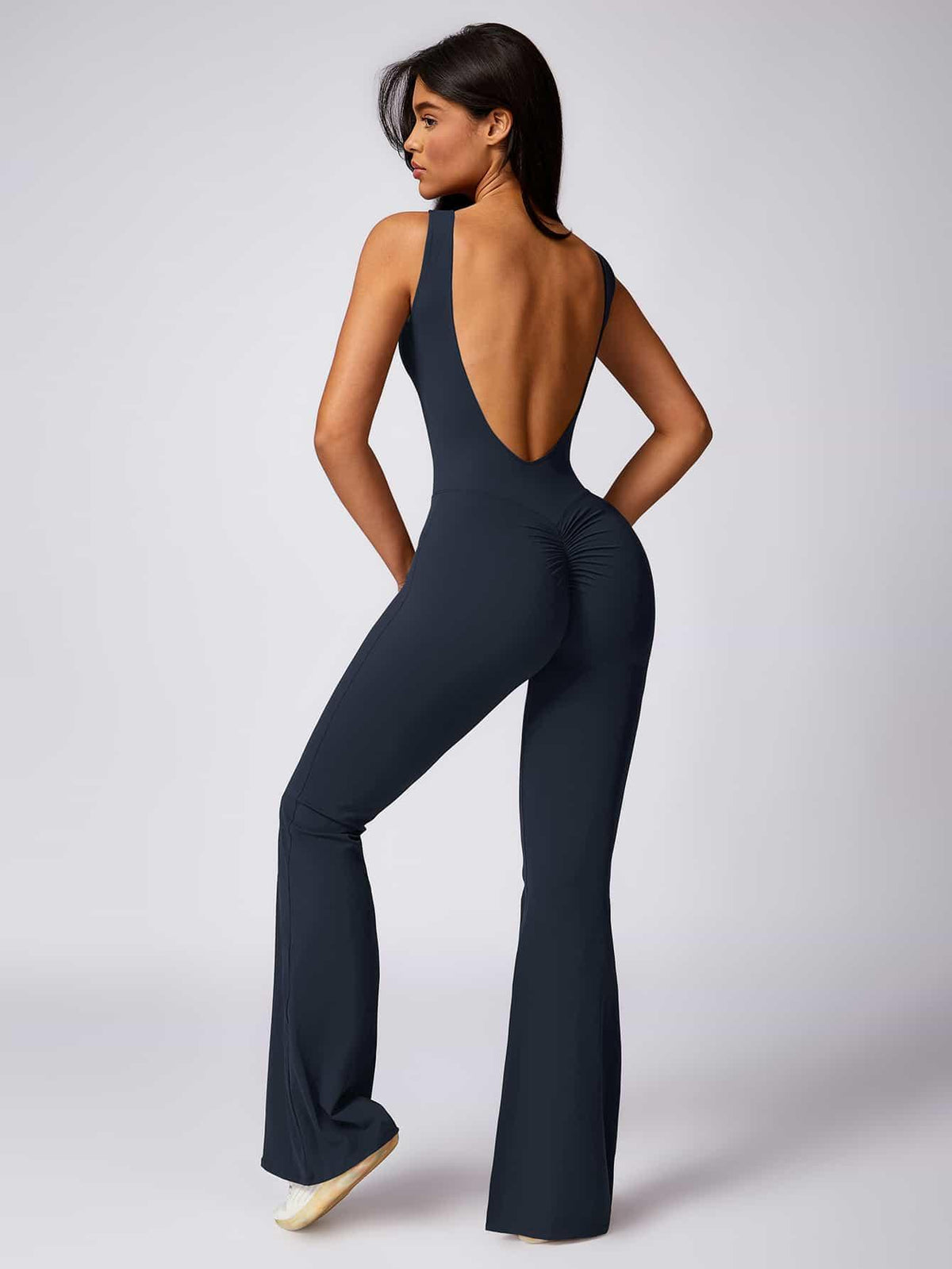 Maskert Sleeveless Butt Lifting Flare Jumpsuit 31'' Midnight Grey Back
